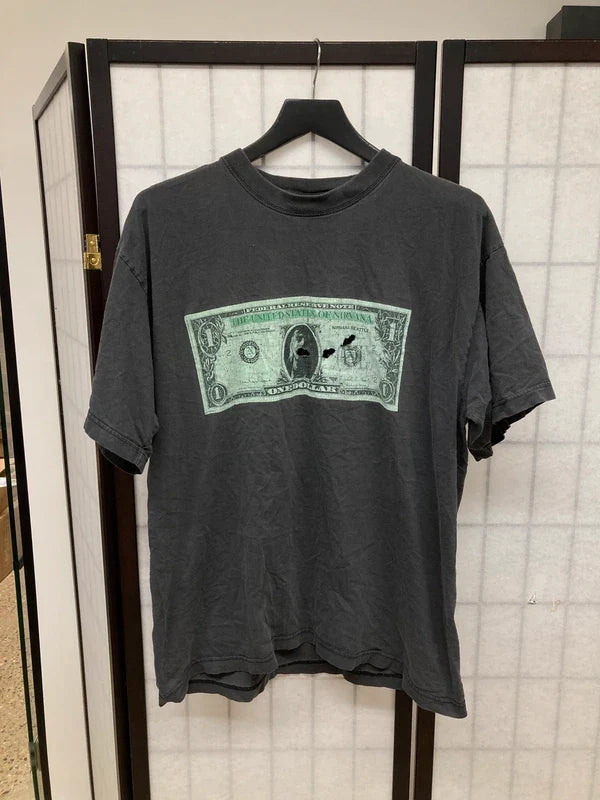 rare Vintage 90s Nirvana Kurt Cobain Merch never mind dollar bill t shirt size XL