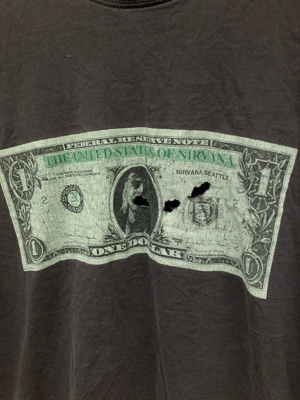 rare Vintage 90s Nirvana Kurt Cobain Merch never mind dollar bill t shirt size XL