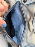 Balenciaga Classic Town Bag Blue Leather Giant Studs Crossbody Strap Authentic