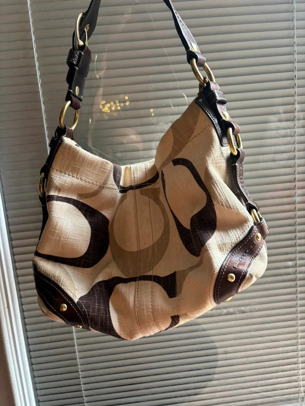 Vintage Coach beige and brown Carly bag