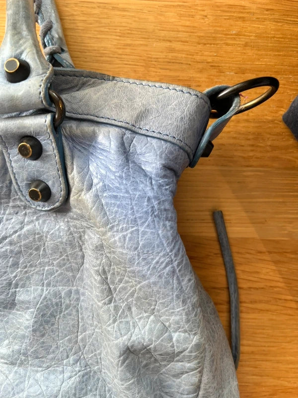 Balenciaga Classic Town Bag Blue Leather Giant Studs Crossbody Strap Authentic