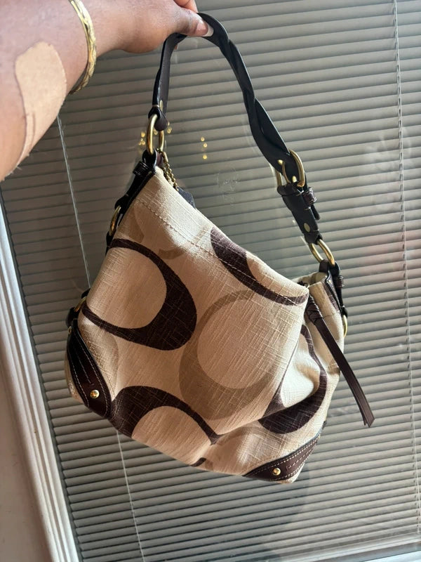 Vintage Coach beige and brown Carly bag