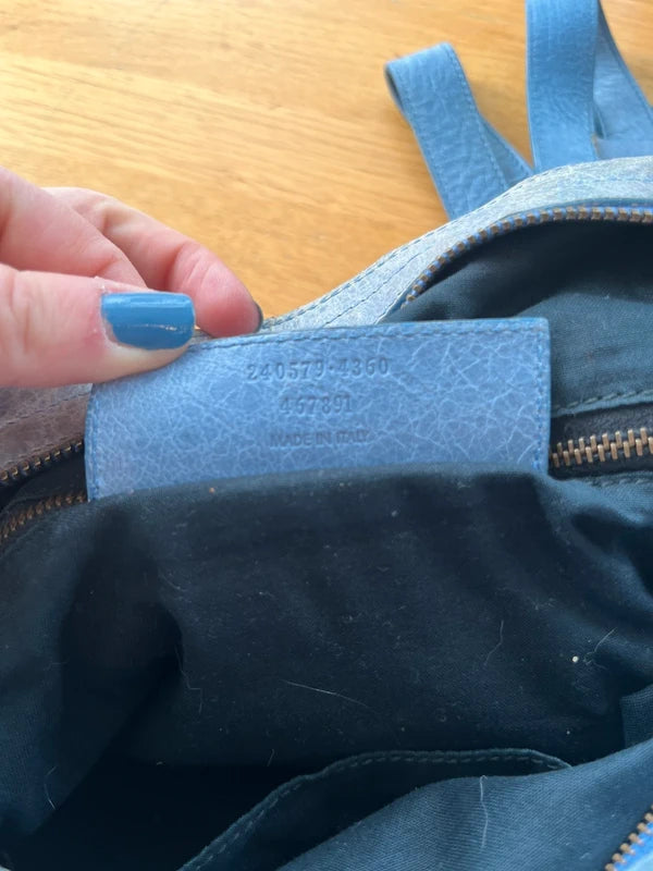 Balenciaga Classic Town Bag Blue Leather Giant Studs Crossbody Strap Authentic